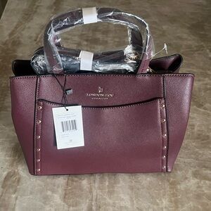 London Fog Burgundy Wine Marcelle Studded Faux Leather Handbag. NWT.